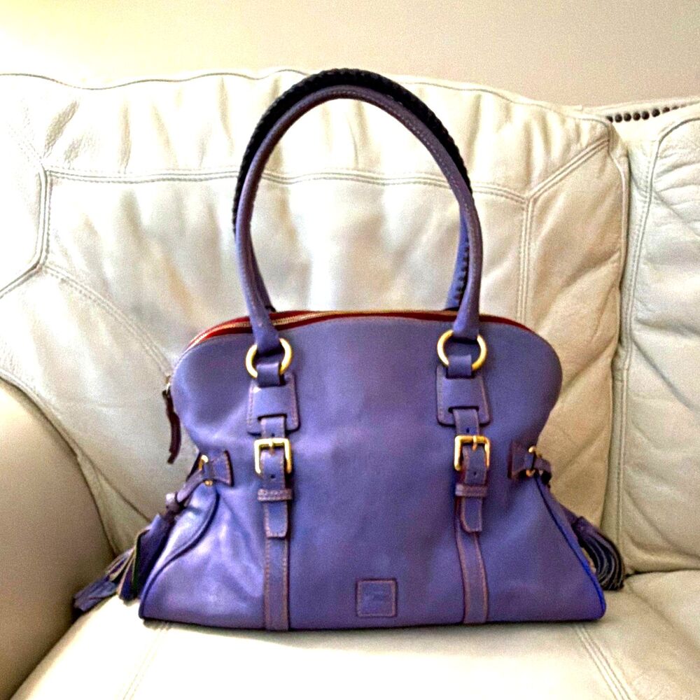 Dooney & Bourke Florentine Purple Domed Buckle Satchel Leather Bag RARE